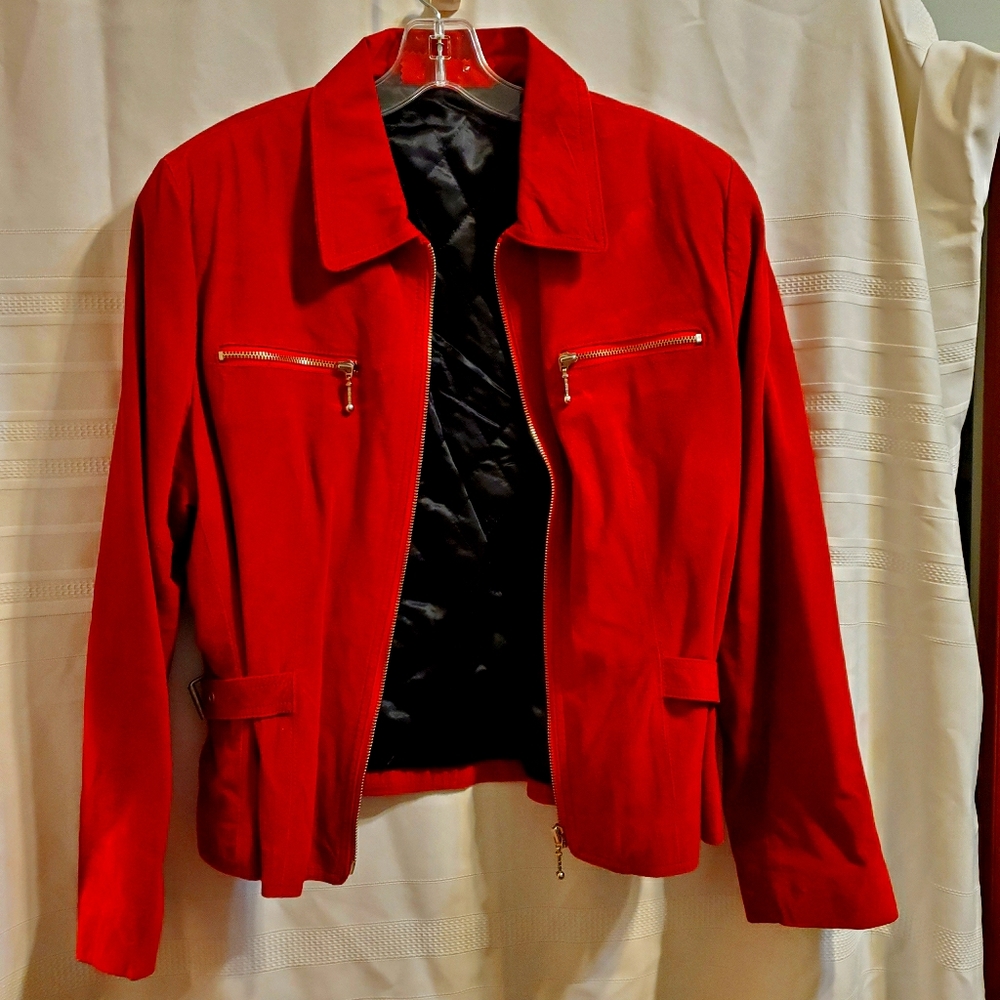 Red leather suede jacket Large